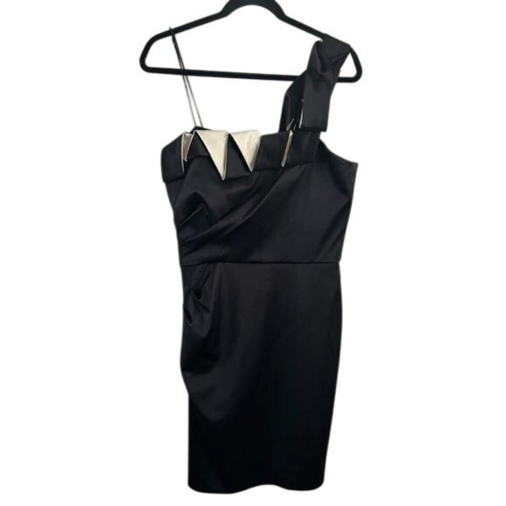 Max & Cleo Sz 12 Black One Shoulder Ruffle Mini Cocktail Dress